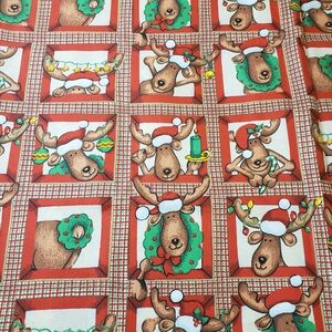 Christmas Reindeer Fabric 23x44 Vintage Squares Holiday Craft